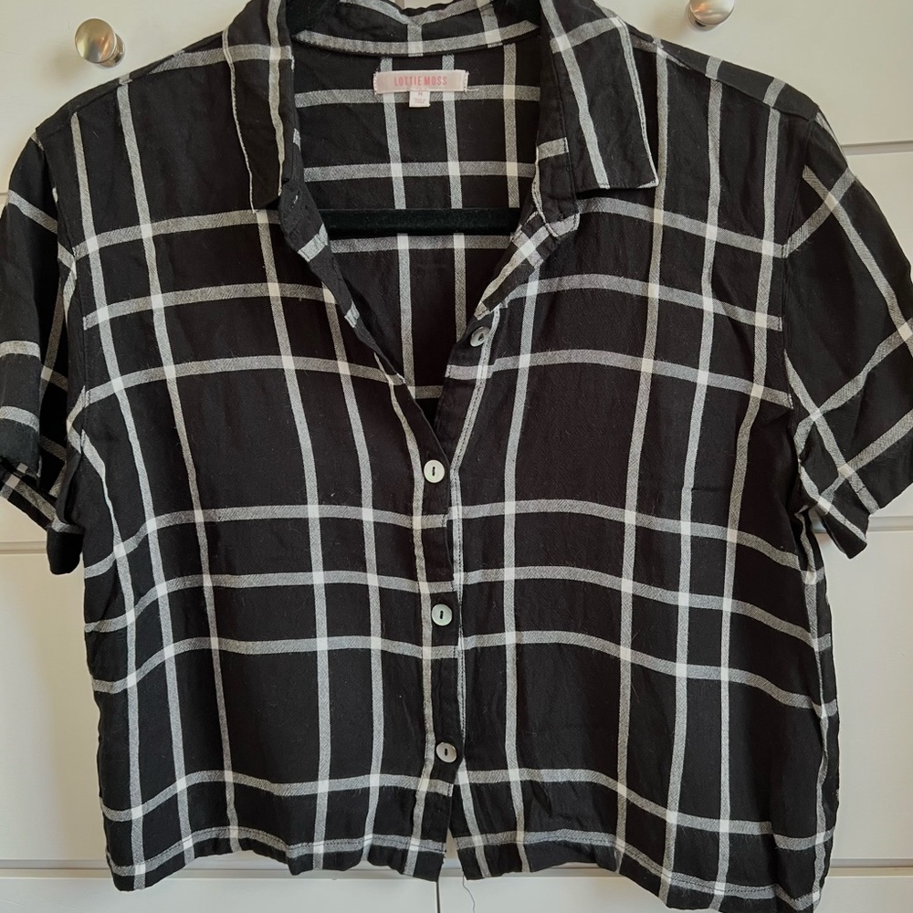 Lottie Moss Plaid button up top in colors black and white in a size M